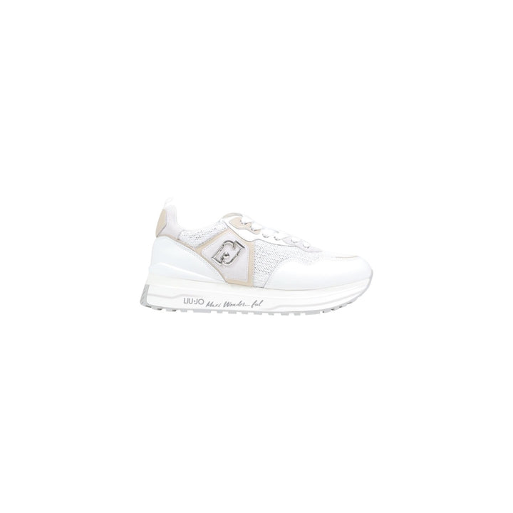 Image 1 : Sneakers Liu Jo Maxi Wonder femme blanches vue de profil, semelle plateforme et logo métal argenté — Delvale