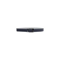 Image 1 : Ceinture homme Armani Exchange en cuir lisse bleu marine, boucle logotée gunmetal, vue de face enroulée sur fond blanc — Delvale