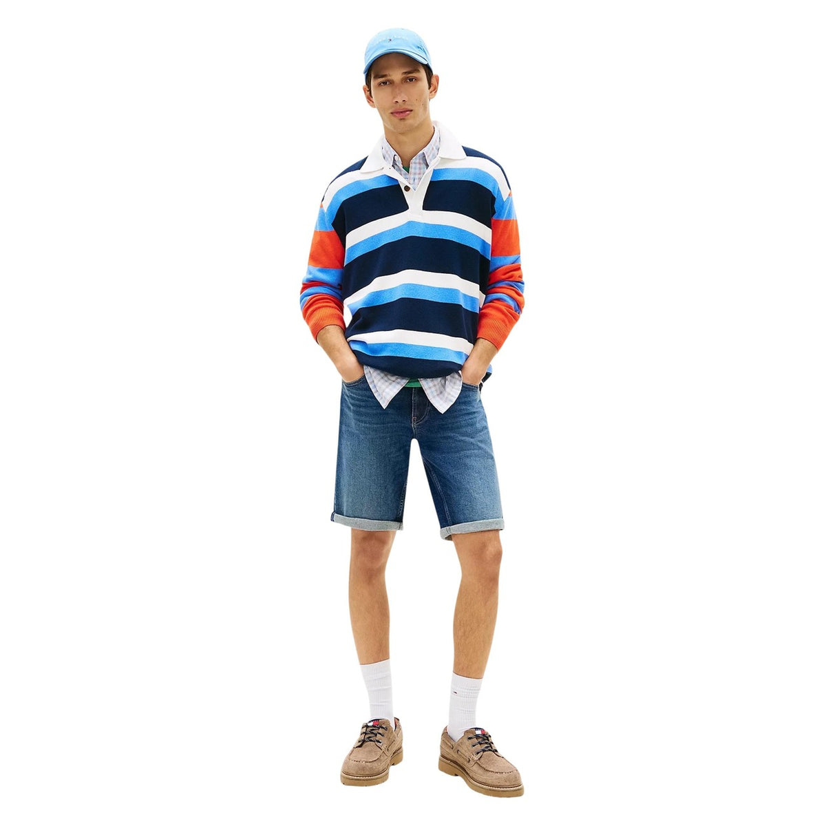 Tommy Hilfiger Jeans Bermuda Homme Bleu Denim Coupe Droite Vue Portée — Delvale
