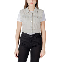 Image 1 : Gilet Only femme beige sans manches avec col classique et fermeture boutonnée — Delvale