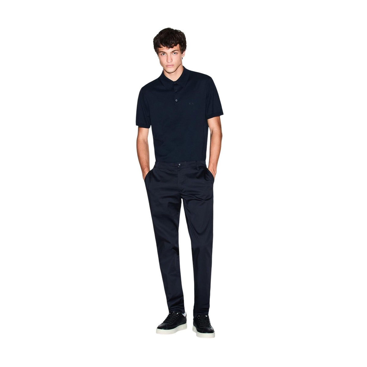 Polo Armani Exchange homme bleu marine – vue de dos, coupe ajustée coton