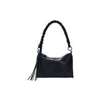 Image 1 : Sac à main Desigual noir micro-perforé aux reflets pailletés, anse tressée et bandoulière — delvale