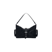 Image 1 : Grand sac hobo Desigual noir en coton avec motif floral gaufré et poches cylindriques — delvale