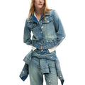 Desigual Damesjas Azuurblauw Verwassen Effect Lange Mouwen