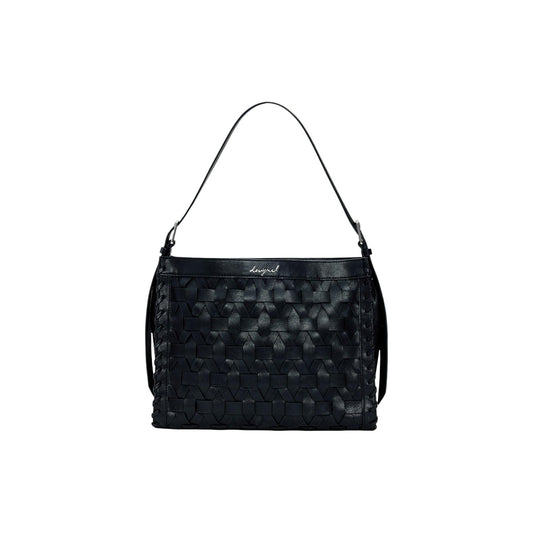 Image 1 : Sac bandoulière Desigual noir en similicuir tressé motif chevrons avec anse fine réglable — Delvale