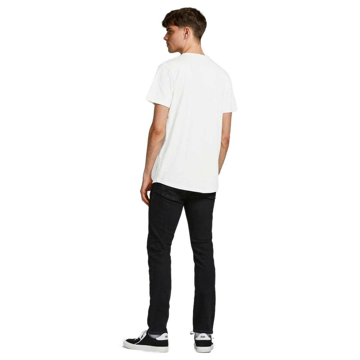 Image 2 : T-shirt homme Jack & Jones blanc col rond manches courtes vue détail — delvale