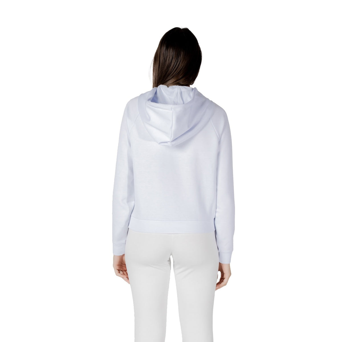 Image 2 : Détail du logo AX ton sur ton sur sweat crop blanc Armani Exchange, finition premium — Delvale