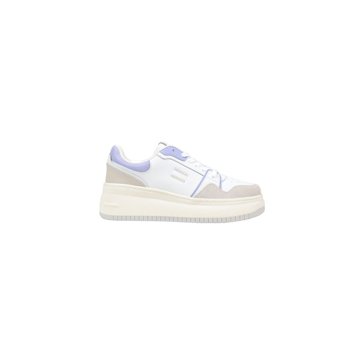 Image 1 : Baskets femme blanches Tommy Hilfiger Jeans en chamois vue de profil — delvale