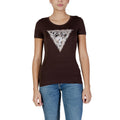 Guess T-shirt Femme Marron Imprimé Manches Courtes