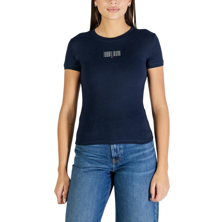 Image 1 : T-shirt femme Tommy Hilfiger Jeans bleu en coton organique, vue de face — delvale