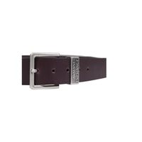 Image 3 : Ceinture cuir marron Armani Exchange homme posée à plat, vue d'ensemble des perforations et de l'ardillon — Delvale