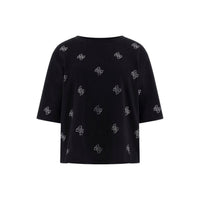 Image 5 : Vue de face du t-shirt Guess femme pur coton noir avec imprimé logos 4G en strass, coupe droite et encolure ronde — Delvale