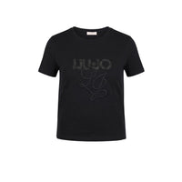 Image 5 : Vue trois quarts du t-shirt crop Liu Jo femme kaki à sequins argentés manches retroussées — Delvale