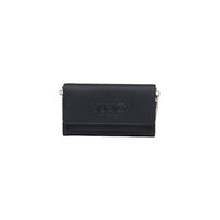 Image 1 : Pochette bandoulière Liu Jo Milano femme noire en polyuréthane saffiano avec chaîne dorée et logo embossé, vue de face — Delvale
