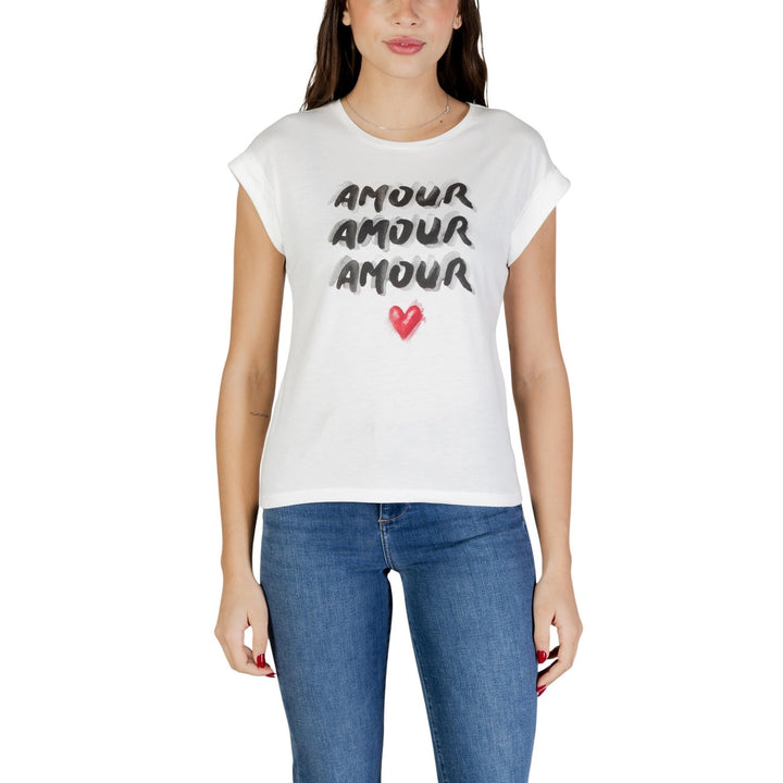 Image 1 : T-shirt Morgan De Toi femme blanc avec motif imprimé et col rond — delvale