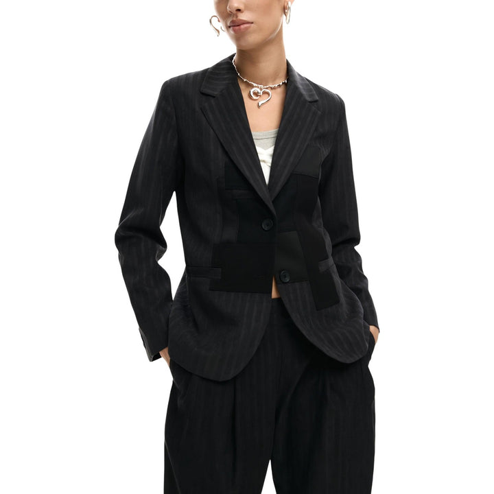 Image 1 : Veste Desigual femme grise à rayures fines avec manches longues et fermeture boutonnée — delvale