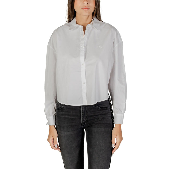 Image 1 : Chemise blanche Armani Exchange femme coupe oversize en coton, manches longues avec fermeture boutonnée — Delvale
