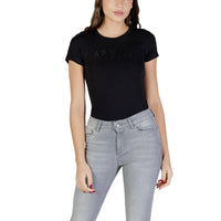 Image 4 : T-shirt Armani Exchange blanc imprimé femme, détail matière coton-élasthanne — delvale