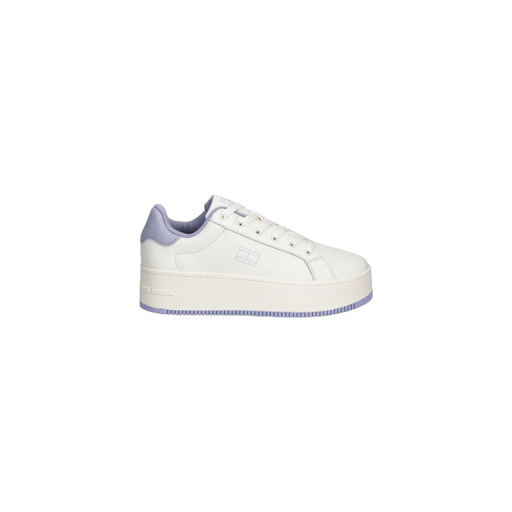 Image 1 : Baskets Tommy Hilfiger Jeans femme blanc en cuir premium avec lacets — delvale