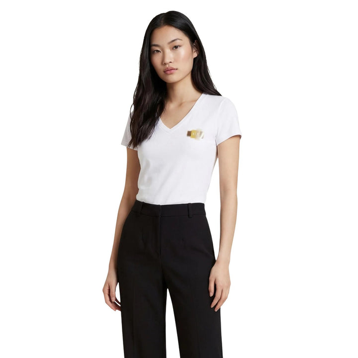 Image 1 : T-shirt blanc Armani Exchange femme col V manches courtes coton premium — delvale
