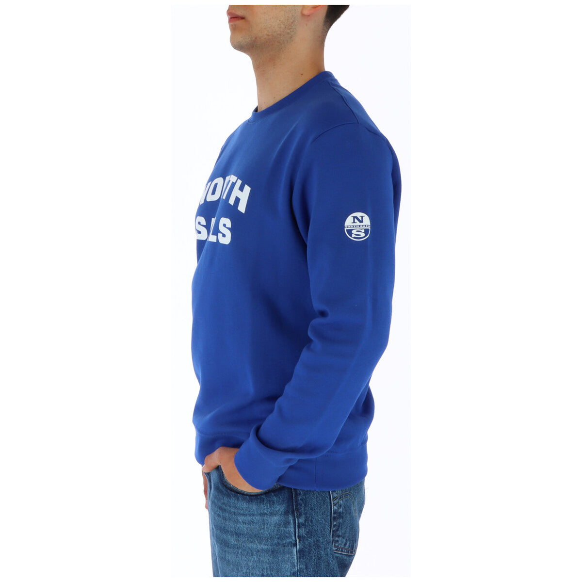 Sweat col rond homme bleu roi North Sails badge NS circulaire brodé manche gauche — Delvale