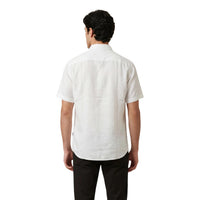 Chemise Armani Exchange homme blanc lin vue portée de dos — coupe ajustée fermeture boutons