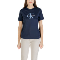 Image 1 : T-shirt Calvin Klein Jeans femme bleu avec imprimé signature manches courtes — delvale