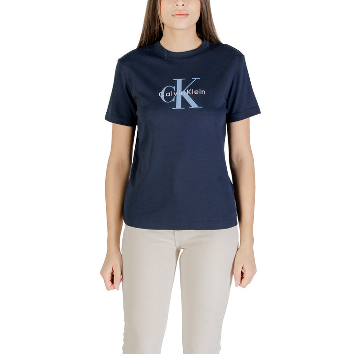 Image 1 : T-shirt Calvin Klein Jeans femme bleu avec imprimé signature manches courtes — delvale