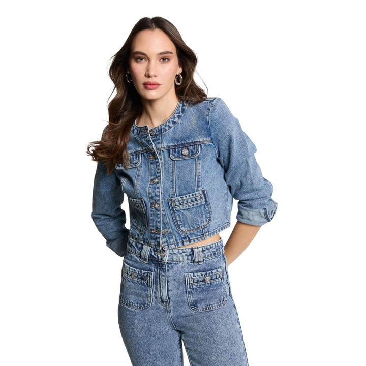 Image 1 : Veste femme bleue Morgan De Toi col rond manches longues en coton — delvale