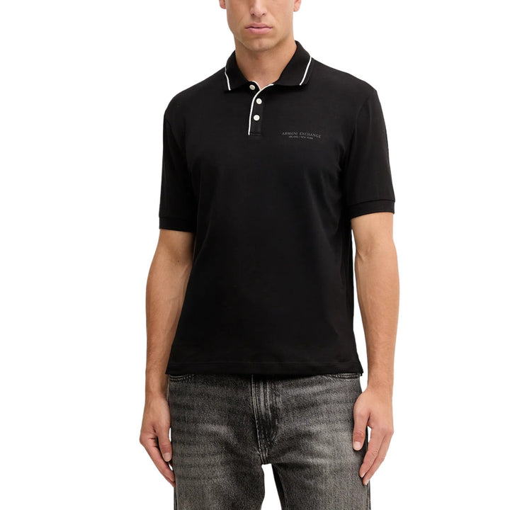 Image 1 : Polo Armani Exchange homme noir col polo liseré blanc boutons logo brodé vue de face — Delvale