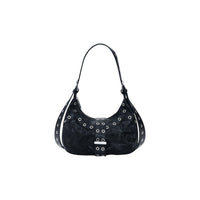 Image 1 : Sac hobo Desigual noir avec motif feuillage gaufré et rangée d'œillets décoratifs — delvale
