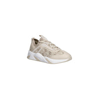Image 2 : Sneakers femme Guess tige tricot jacquard motif 4G beige naturel, lacets plats blancs — Delvale