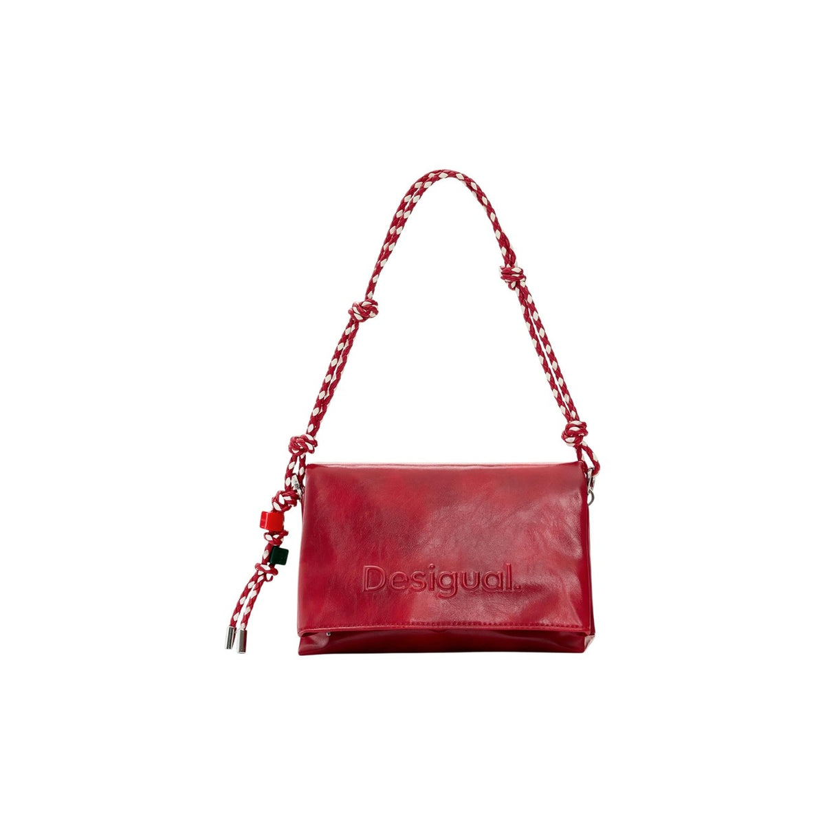 Image 1 : Sac à main Desigual rouge verni avec rabat logo gaufré et anse corde tressée — delvale