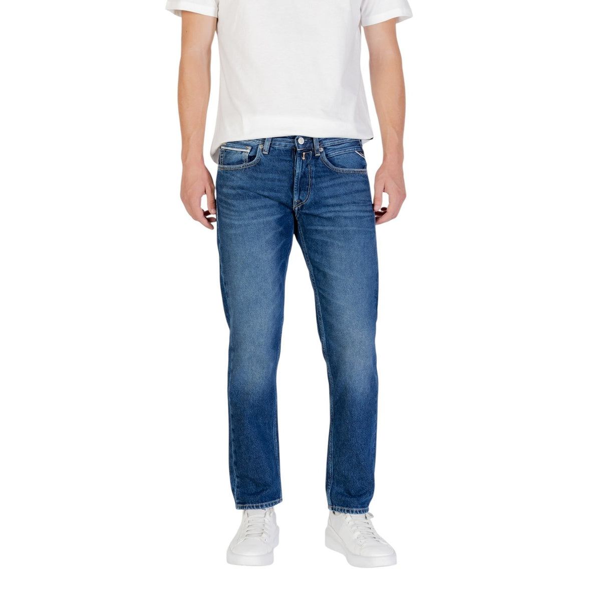 Image 1 : Jeans Replay homme bleu effet usé, coupe regular en coton — Delvale