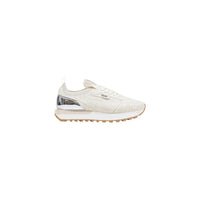 Image 1 : Sneaker femme Liu Jo en maille knit beige avec insert miroir argenté au talon et semelle caramel, vue de profil droit — Delvale