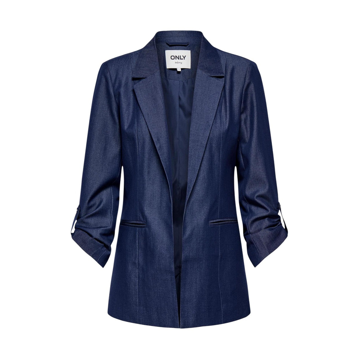 Image 1 : Veste Only femme bleue avec col revers et manches 3/4, coupe moderne et élégante — Delvale