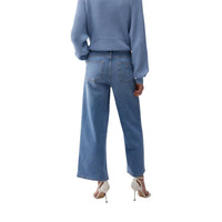 Image 2 : Vue de face du jean Liu Jo femme coupe large jambe évasée bleu moyen délavé avec finition brute en bas — Delvale
