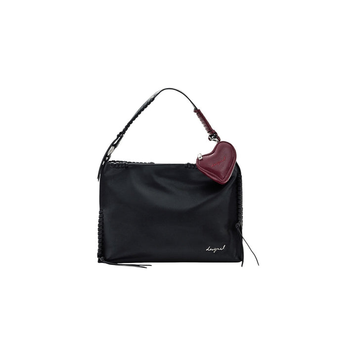 Image 1 : Sac à main Desigual noir en matière synthétique avec pochette cœur bordeaux amovible et surjet latéral — delvale