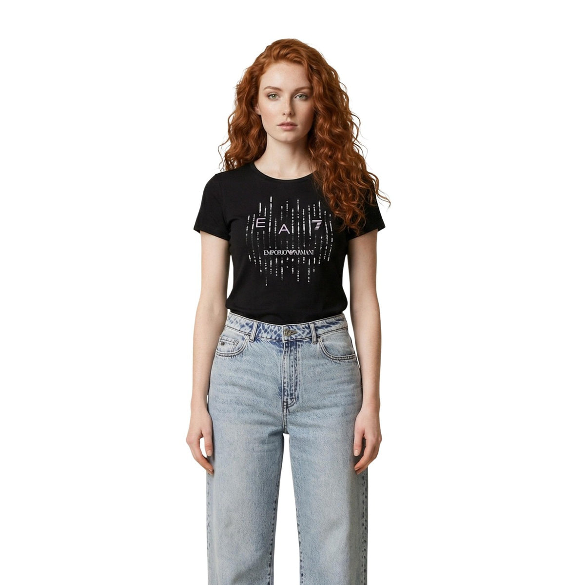 Image 4 : Vue d'ensemble t-shirt EA7 femme blanc paillettes manches courtes — delvale