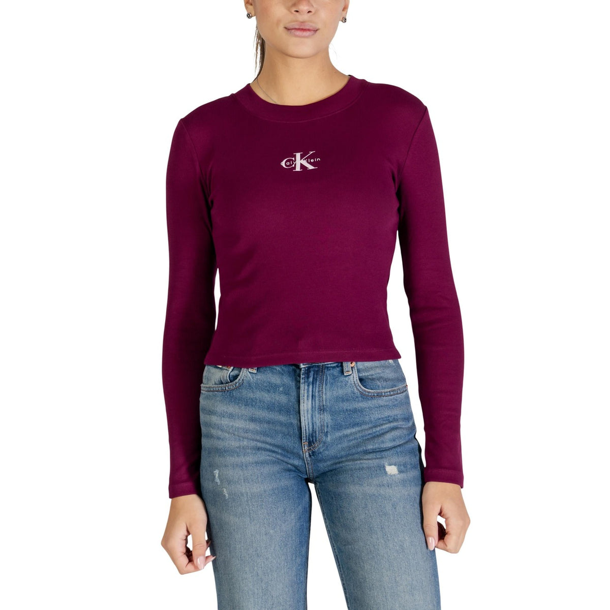 Image 4 : Zoom col rond pull vert Calvin Klein Jeans femme — delvale