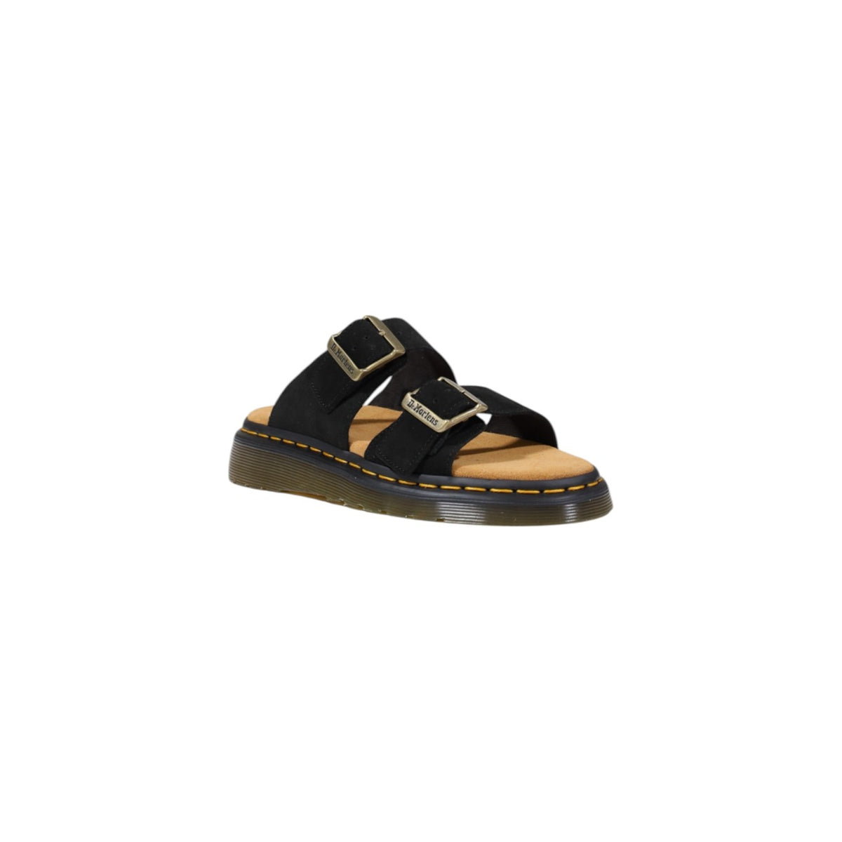 Mule Dr. Martens Josef homme noire vue avant trois-quarts avec boucles métalliques