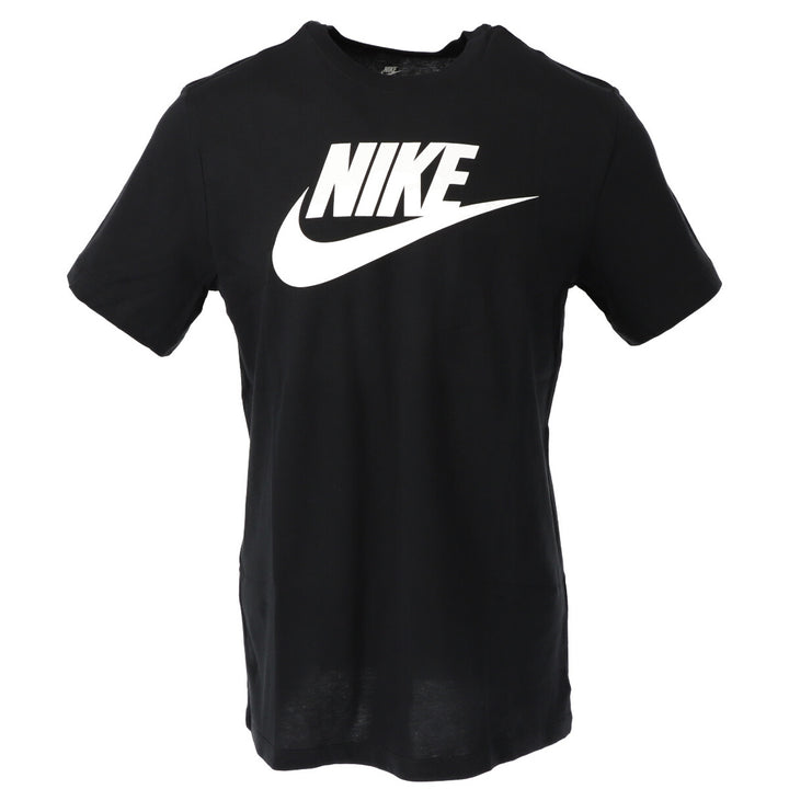Image 1 : T-shirt Nike homme noir à manches courtes avec grand logo Futura blanc imprimé sur la poitrine, vue de face en trois quarts — Delvale