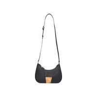 Image 1 : Sac bandoulière Alviero Martini Prima Classe noir avec insert motif carte géographique et logo doré en façade, vue de face — Delvale