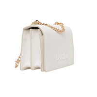Image 2 : Sac bandoulière Liu Jo blanc texture saffiano, bandoulière chaîne dorée et lanière réglable, vue de face — Delvale