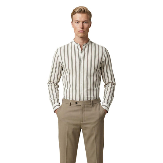 Image 1 : Chemise homme Gianni Lupo blanc rayures col Mao manches longues vue de face — delvale