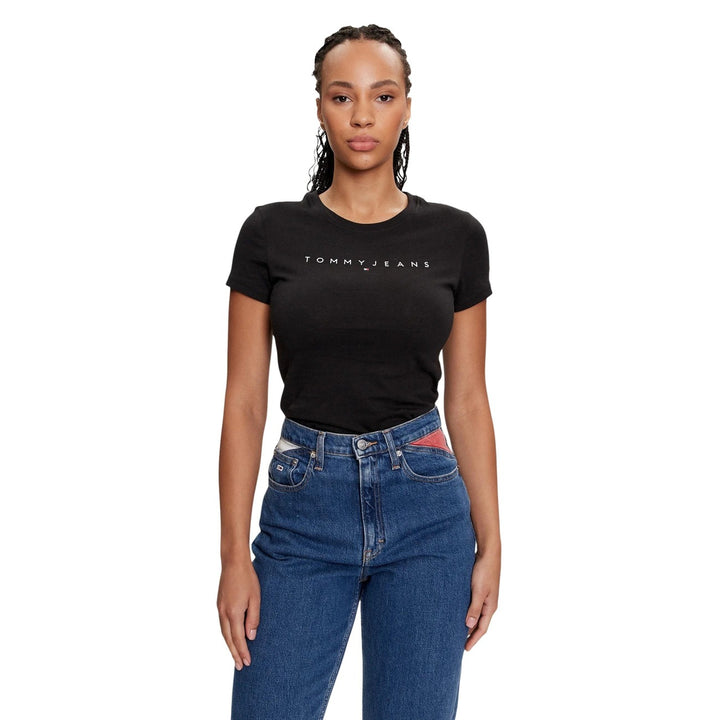 Image 1 : T-shirt Tommy Hilfiger Jeans noir femme manches courtes col rond vue de face — Delvale