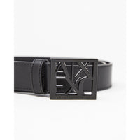 Image 2 : Détail boucle carrée gunmetal ceinture Armani Exchange cuir noir femme — Delvale