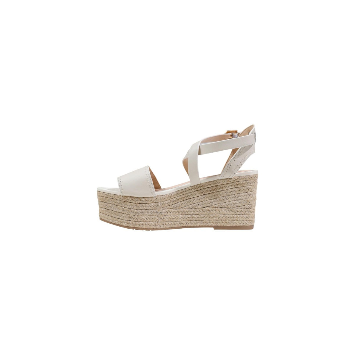 Image 3 : Detail logo doré Liu Jo sur bride avant blanche, plateforme compensée corde style espadrille, sandales femme élégantes été — Delvale