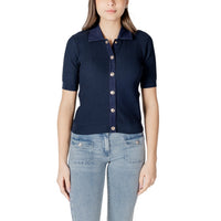 Image 1 : Cardigan Morgan De Toi bleu femme manches courtes col rond classique — delvale