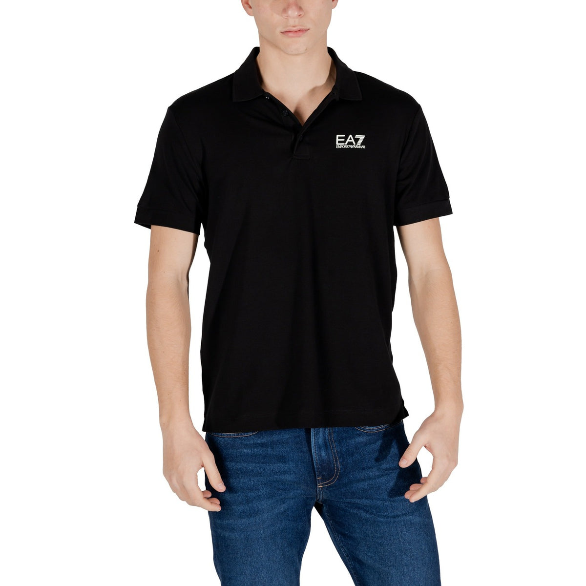 Image 5 : Polo EA7 homme blanc, gros plan sur la texture coton premium — Delvale